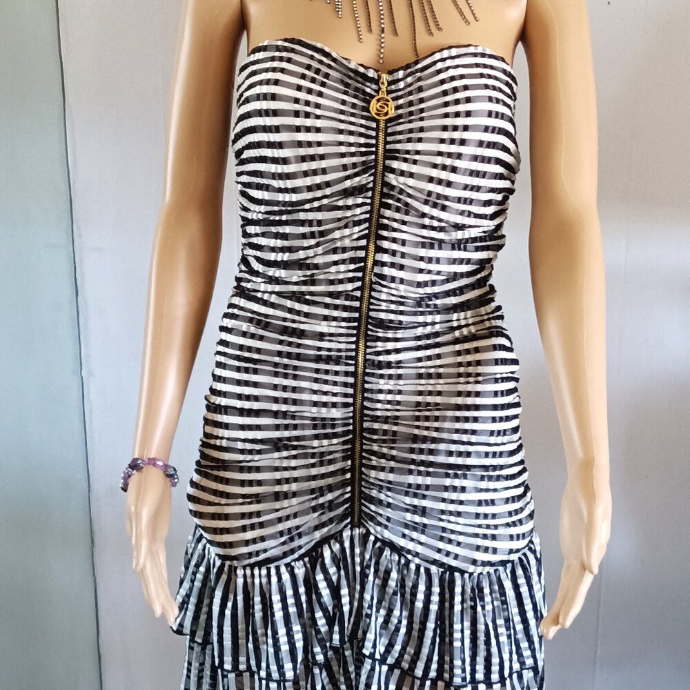 Bebe Black and White Striped Dress